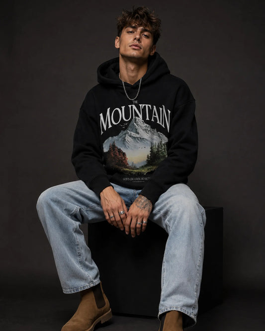 Black Mountain Landscape Graphic Streetwear Men’s Hoodie (360 GSM)