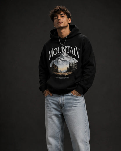 Black Mountain Landscape Graphic Streetwear Men’s Hoodie (360 GSM)