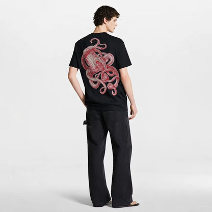 red octopus black tshirt back full pose