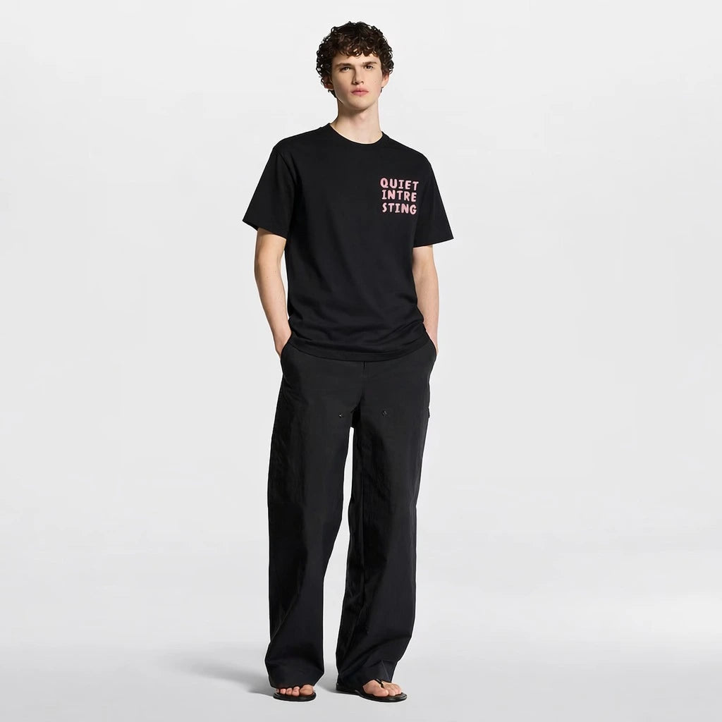 black tshirt quiet intresting full front look