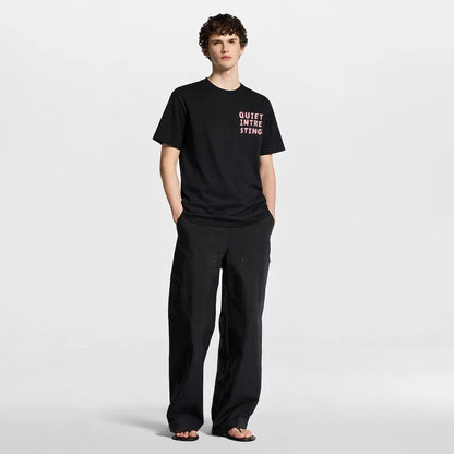 black tshirt quiet intresting full front look