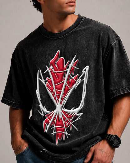 Black Thorn Flame Graphic Men’s Acid Wash T-Shirt (240 GSM)