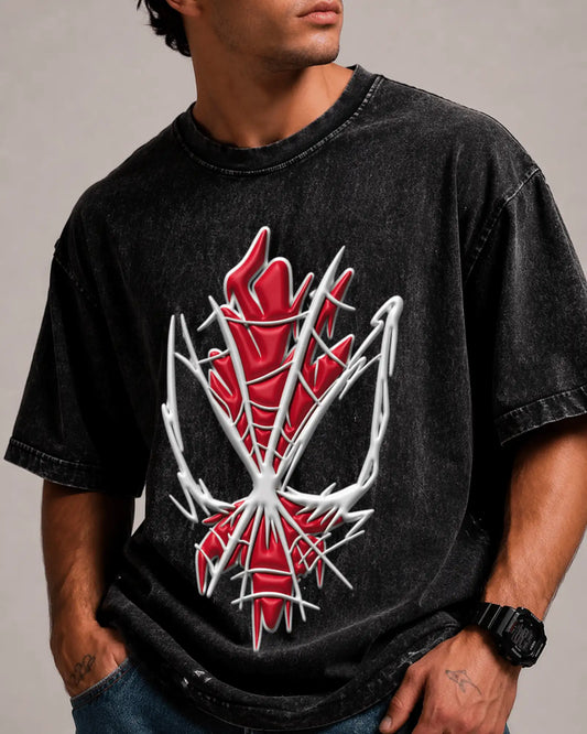 Black Thorn Flame Graphic Men’s Acid Wash T-Shirt (240 GSM)