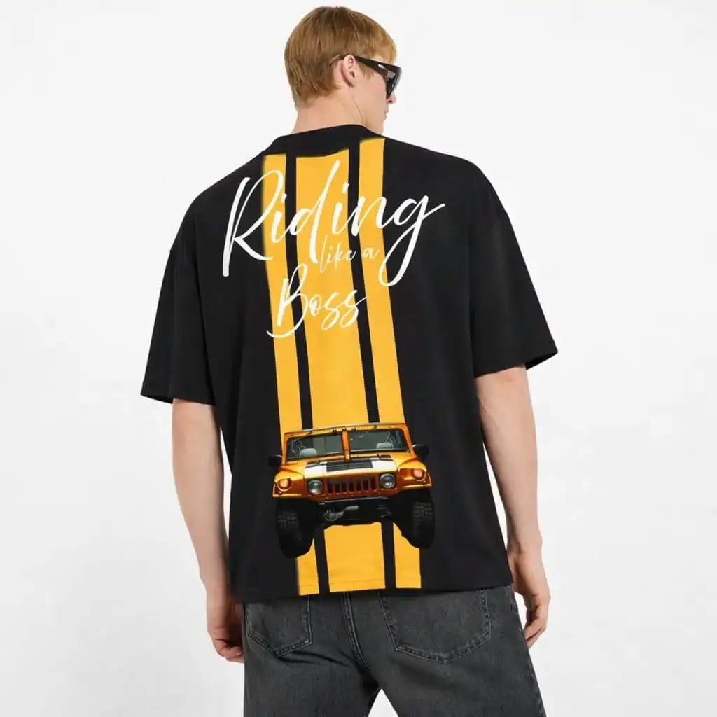 Riding Like a Boss Back Pose Hummar Car Tshirt Oversized