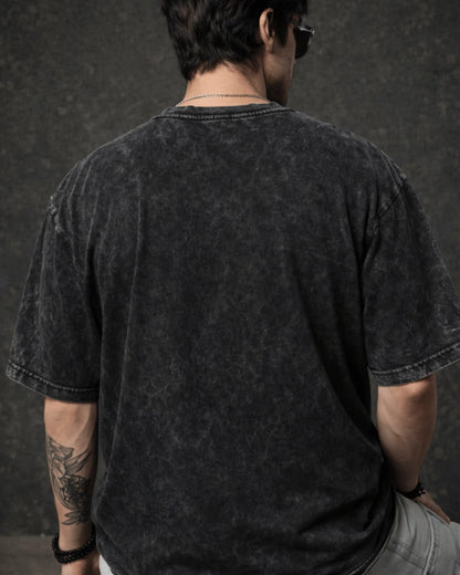 Black Venom Snake Graphic Men’s Acid Wash T-Shirt (240 GSM)