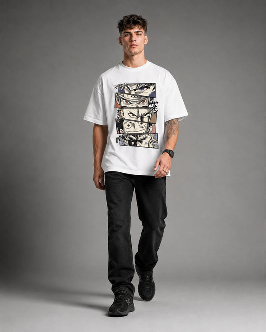 White Anime Manga Panel Eyes Graphic Men's Oversized T-Shirt (260 GSM)