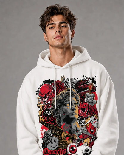 White Dark Collage Statue Graphic Streetwear Men's Hoodie (360 GSM)