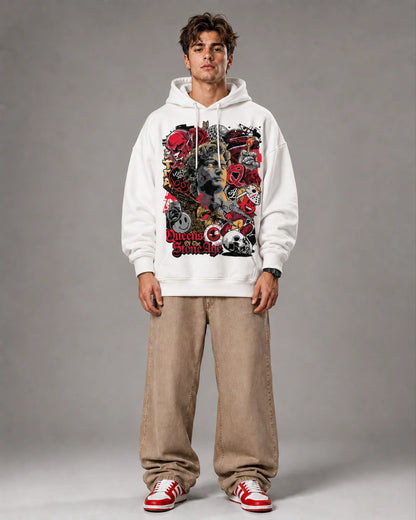 White Dark Collage Statue Graphic Streetwear Men's Hoodie (360 GSM)
