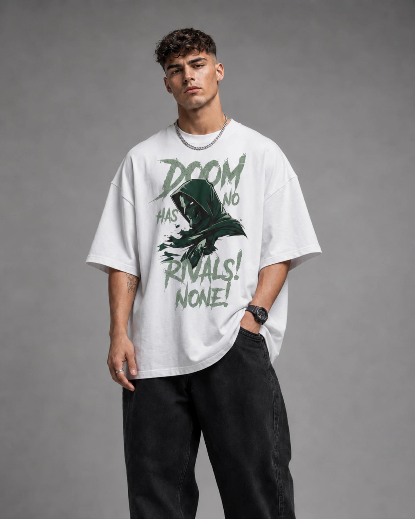 White Doom Supervillain Graphic Men’s Oversized T-Shirt (260 GSM)
