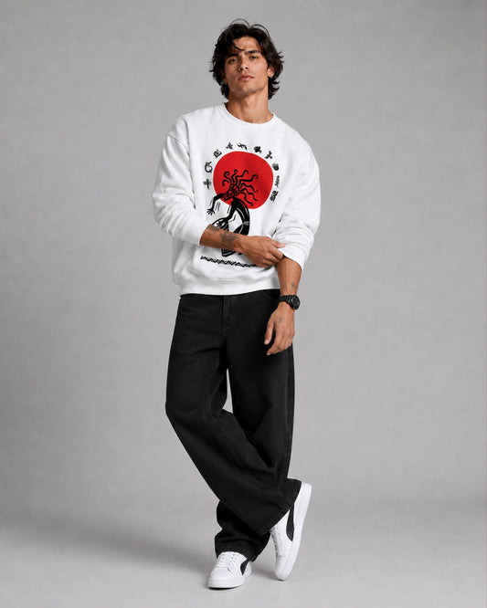 White Kokopelli Tribal Sun Graphic Men's Sweatshirt (350 GSM)