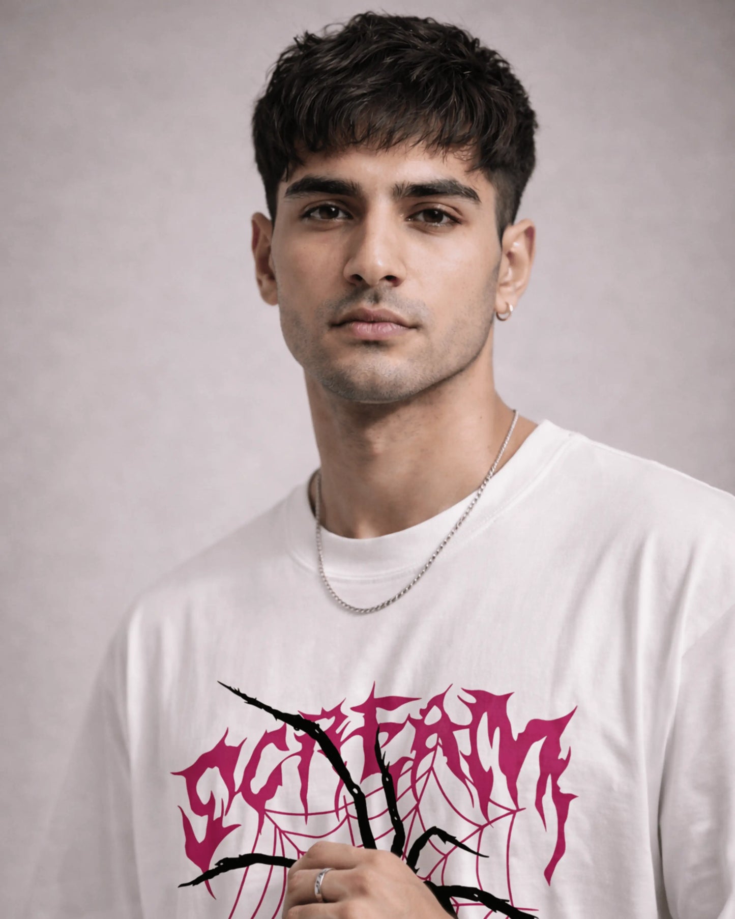 White Gothic Spider Web Graphic Men’s Oversized T-Shirt (240 GSM)