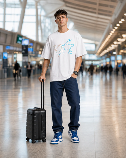 White World Map Travel Graphic Men’s Oversized T-Shirt (260 GSM)