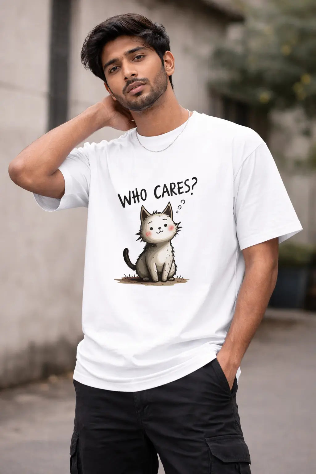 Who Cares Printed Unisex Oversized Cotton Summer/Everyday T-Shirt