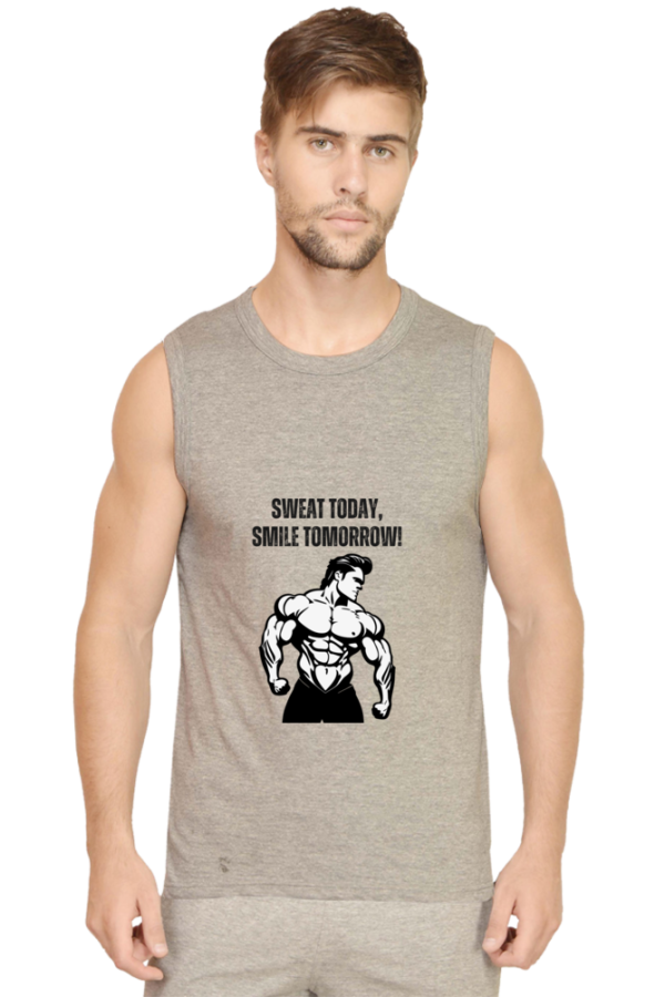 Sweat Today, Smile Tomorrow Men’s Sleeveless Gym Vest - Image 2
